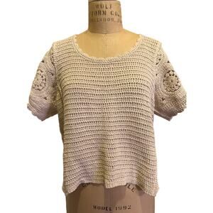 Solitaire Boho Festival Crème Crochet Short Sleeve Pullover Top Size XL